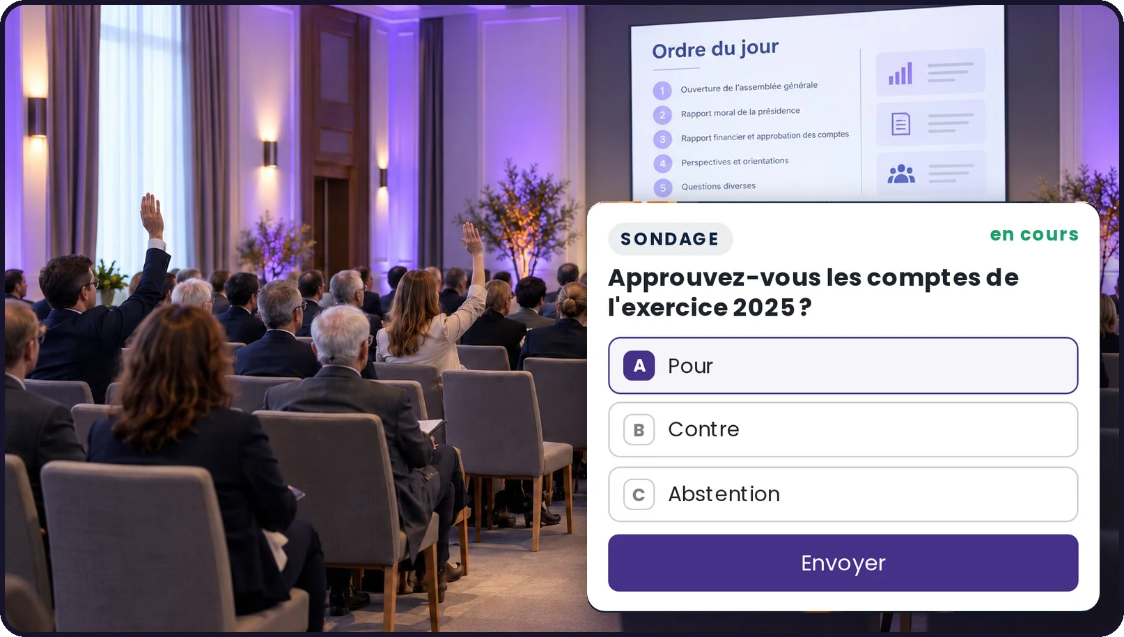Le panneau de vote posé sur le lecteur du Direct